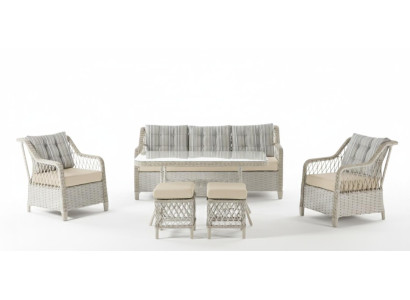Terrassen-Set 3-Sitzer-Sofa Sessel Tisch Beige Moderner Stil Hocker