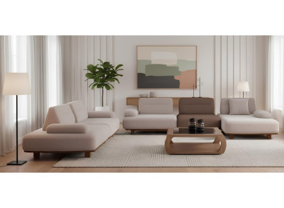 Modern Sofa Set L-Form Ecksofa 3-Sitzer Sofa Design Beige Braun Elementsofa