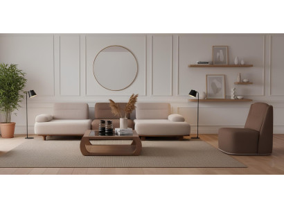 Design Sofa Set L-Form Ecksofa Sessel Modern Elementsofa Beige Braun
