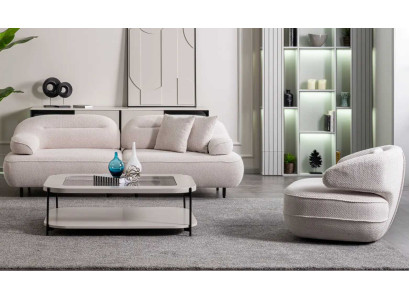 Sofa Sessel Couchtisch Stil modern Farbe beige Glas weich bequem