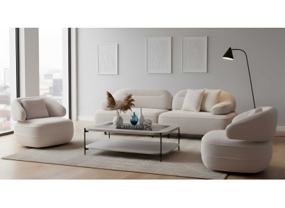 Sofa Sessel Couchtisch Wohnzimmer Stil modern Farbe beige weich bequem