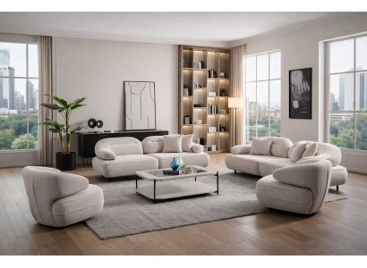 Wohnzimmer 3-Sitzer-Sofa Sessel Stil modern Farbe beige weich bequem