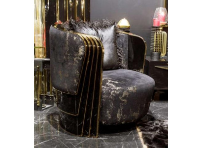 Bequemer Sessel Rund Design Samt Schwarz Elegante Metall Details