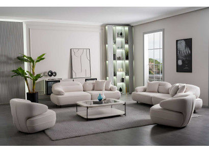Sofa Sessel Couchtisch Stil modern Farbe beige weich bequem quadratisch