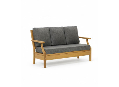 Garten-Dreisitzer-Sofa Moderner Stil Grau Holzrahmen Weiches Kopfteil
