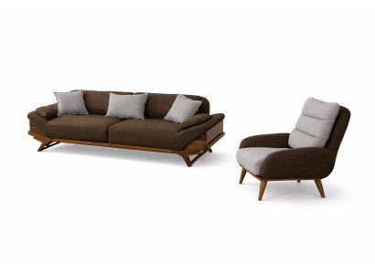 Wohnzimmer Set Modern Braun Grau Designer-Bergère Komfortabel Stoff