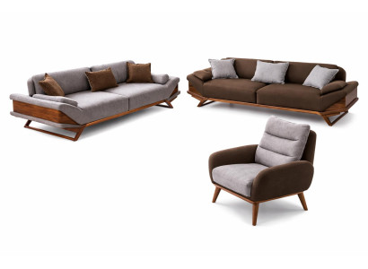 Wohnzimmer Set Modern Braun Grau Designer-Couch Komfortabel Stoff