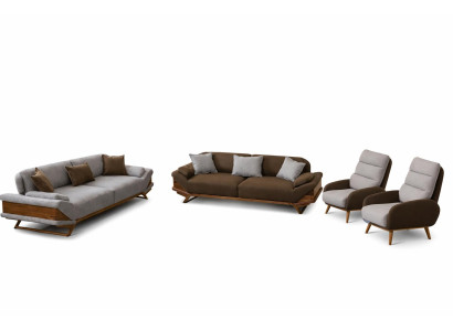 Wohnzimmer Set Modern Braun Grau Designer-Set Komfortabel Stoff Holz