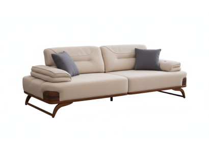 Couch Modern Beige 3-Sitzer Designer-Couch Minimalismus Stoff Holz
