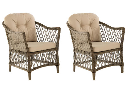 Sessel Moderner Stil Beige Farbe Metallrahmen Kunstrattan Weicher Sitz
