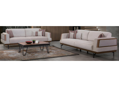 Sofa-Set Beige Farbe Modernes Interieur Holzrahmen Minimalistisch Stil