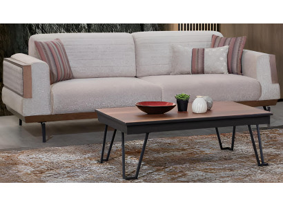 Beige Sofa-Set Modernes Interieur Holzrahmen  Lange Beine Glatte Ecken