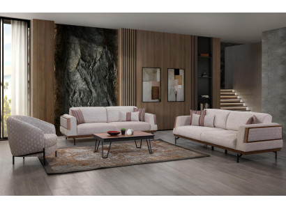 Modernes Sofa-Set 3+3+1 Holzrahmen Lange Beine Abgerundete Rückenlehne