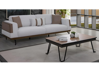 Weiß Modernes Sofa-Set Holzrahmen Minimalistischer Stil Glatte Ecken