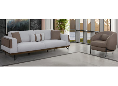Stilvolles Sofa-Set 3+1 Holzrahmen Modernes Interieur Glatte Ecken