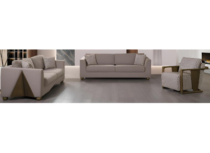 Modernes Sofa-Set 3+3+1 Hellbraune Holzrahmen Minimalistischer Stil