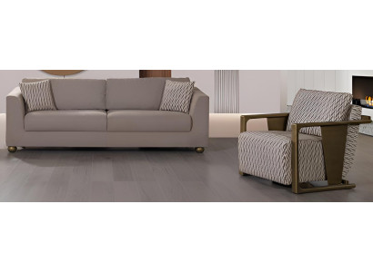 Sofa-Set 3+1 Hellbraune Holzrahmen Minimalistischer Stil Glatte Ecken