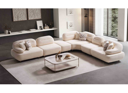 Ecksofa Couchtisch modern Farbe beige weich bequem neu Glas Holz groß