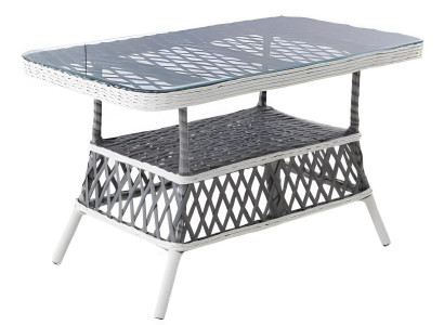Tisch Grau Weiß Farbe Moderner Stil Metallrahmen Glasplatte Rechteckig