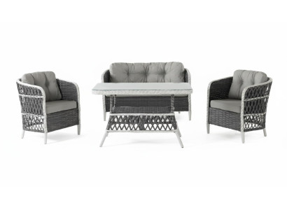 Terrassenset 2-Sitzer-Sofa Sessel Tisch Moderner Stil Glasplatte Neu
