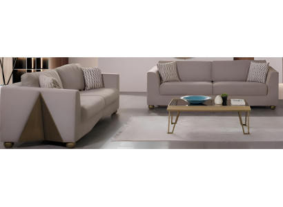 Stilvolles Sofa-Set 3+3 Holzrahmen Minimalistischer Stil Glatte Ecken