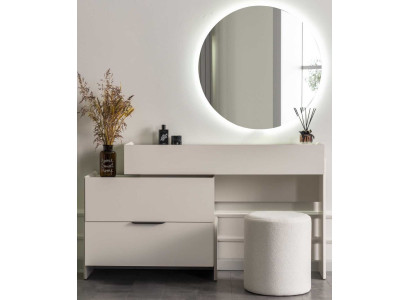 Schminktisch Spiegel Hocker Stil modern Farbe beige neu bequem Glas