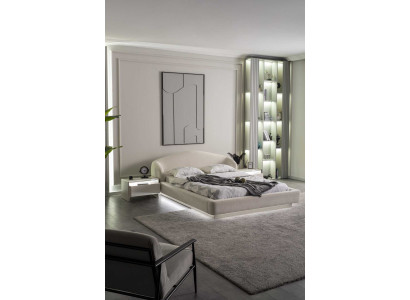 Bett Nachttisch Schlafzimmer Stil modern Farbe beige neu Beleuchtung