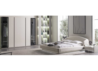 Bett Nachttisch Kleiderschrank Stil modern Farbe beige schwarz neu