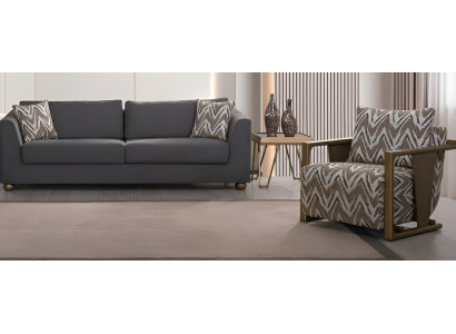 Sofa-Set Holzrahmen Hohe Beine Minimalistischer Stil Dunkelgraue Farbe