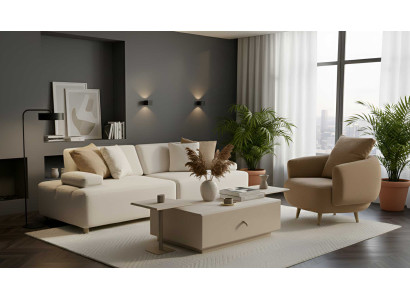 Wohnzimmer 3 Sitzer Sofa Sessel Couchtisch Stil modern Farbe beige