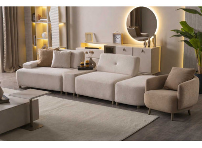 Set 4-Sitzer-Sofa Sessel Wohnzimmer Stil modern Farbe beige gemütlich neu