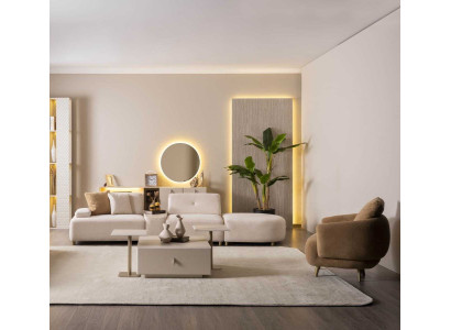 Set 4-Sitzer-Sofa Sessel Couchtisch Stil modern Farbe beige gemütlich neu