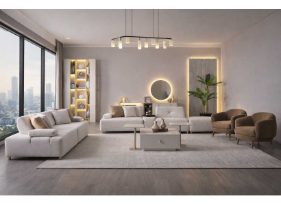 Sofa Sessel Couchtisch Wohnzimmer Stil modern Farbe beige neu weich