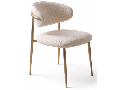 Stilvoller Stuhl Modern Beige Polster mit Holzgestell Esszimmer