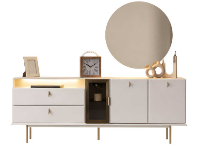 Sideboard Spiegel Esszimmer Stil modern Farbe beige Beleuchtung Glas neu