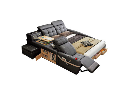 Multifunktionales Bett Moderner Stil Beigefarben Holzrahmen Bequem