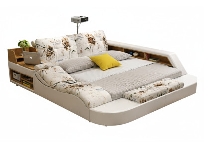 Multifunktionales Bett Moderner Stil Beigefarben Holzrahmen Weich