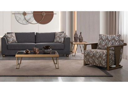 Premium-Sofagarnitur Modernes Interieur  Holzrahmen Glatte Ecken Graue