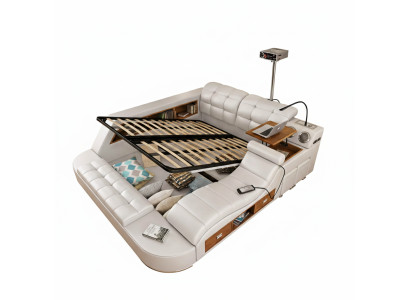 Multifunktionales Bett Moderner Stil Beigefarben Holzrahmen Bequem