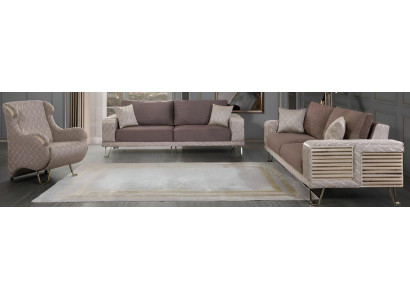 Stilvolles Sofa-Set 3+3+1 Minimalistischer Stil Holzrahmen Beige Farbe