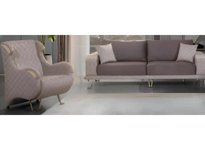 Beige Sofa-Set 3+1 Minimalistischer Stil Holzrahmen Modernes Interieur
