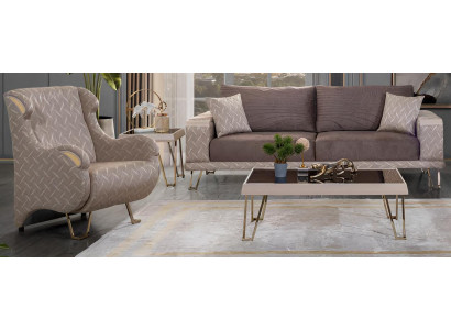 Luxuriöses Sofa-Set 3+1 Minimalistischer Stil Holzrahmen Glatte Ecken
