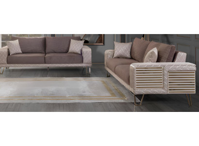Minimalistische Sofa-Set 3+3 Holzrahmen Stilvolles Design Glatte Ecken