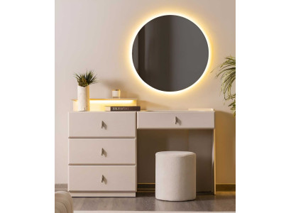 Schminktisch Stil modern Farbe beige Spiegel Hocker Holz Schlafzimmer
