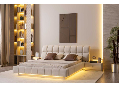 Bett Stil modern Farbe beige neu Nachttisch Schlafzimmer Beleuchtung