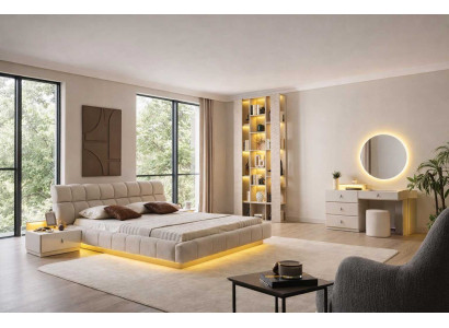 Bett Nachttisch Schminktisch Spiegel Hocker Stil modern Farbe beige