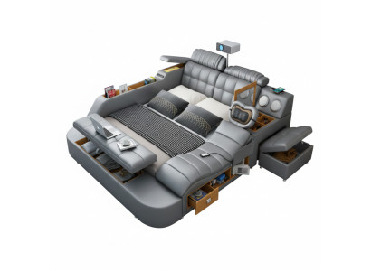 Multifunktionales Bett Moderner Stil Schwarz Holzrahmen Weich Bequem