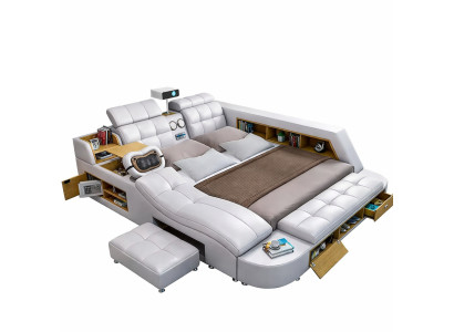 Multifunktionales Bett Moderner Stil Beigefarben Holzrahmen Bequem