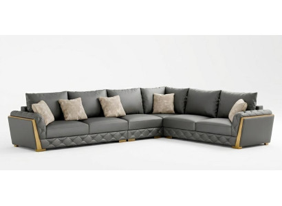 Ecksofa Grau Farbe Moderner Stil Holzbeine Weiche Armlehnen Kunstleder