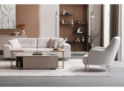 3 Sitzer Sofa Sessel Couchtisch Wohnzimmer Stil modern Farbe weiß